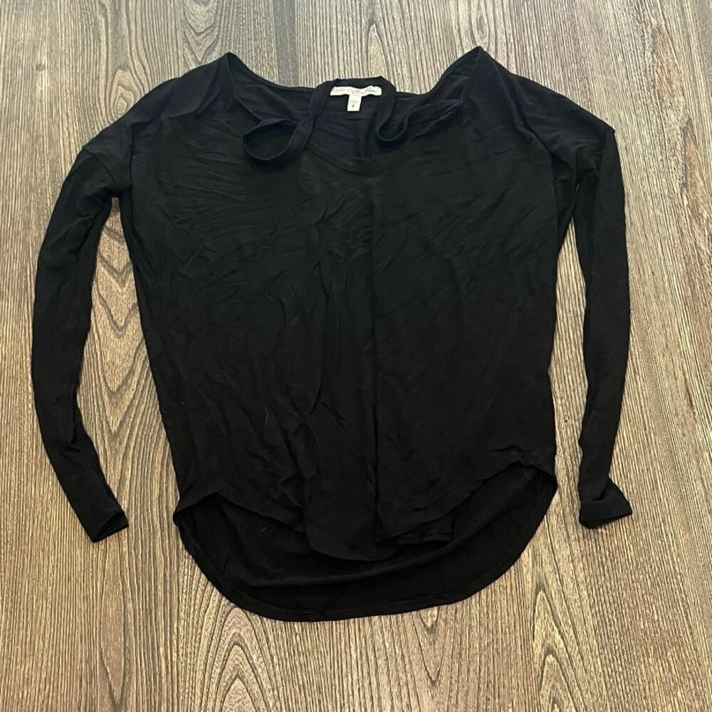 Express One Eleven Womens Long Sleeve Top V-Neck Pullover Stretch Black Size S
